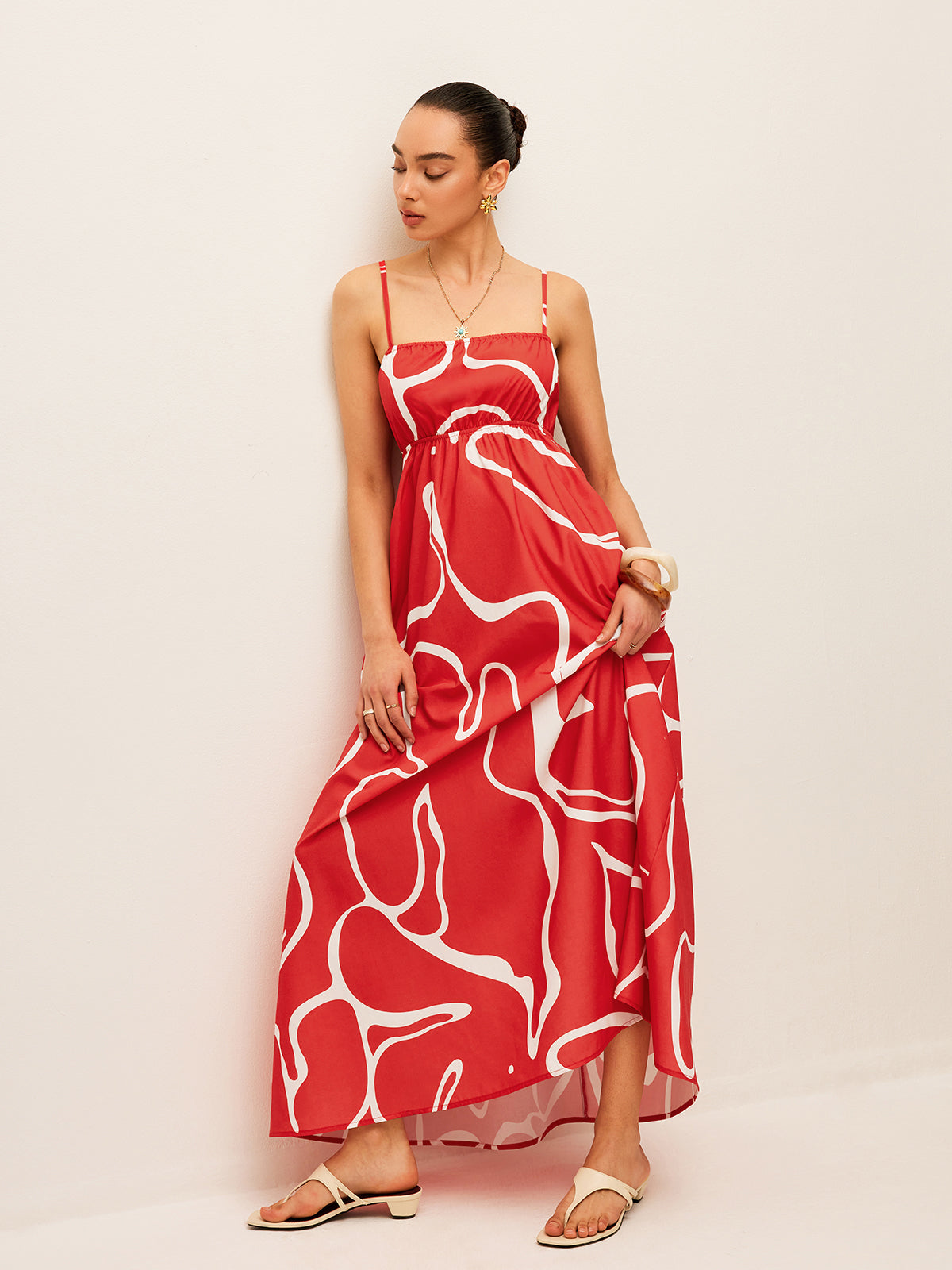 Printed Back Tie Detail Dress-Massicos