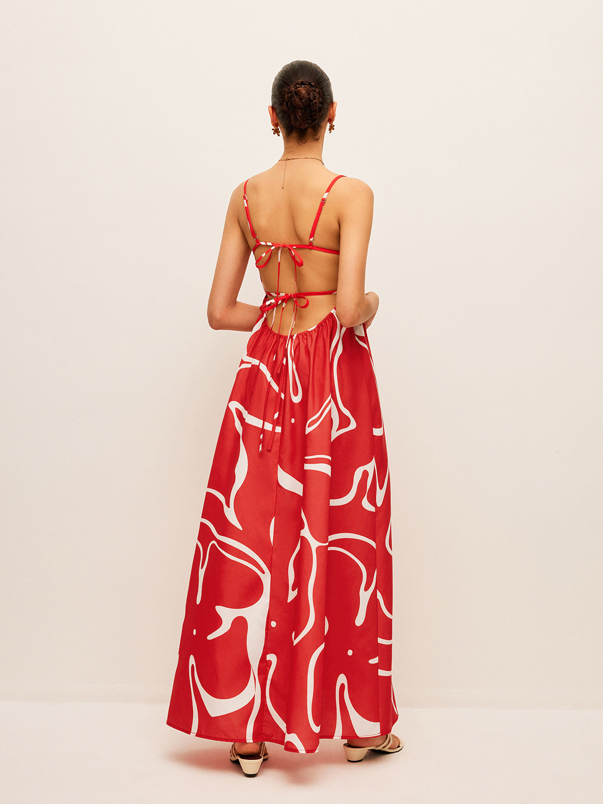 Printed Back Tie Detail Dress-Massicos