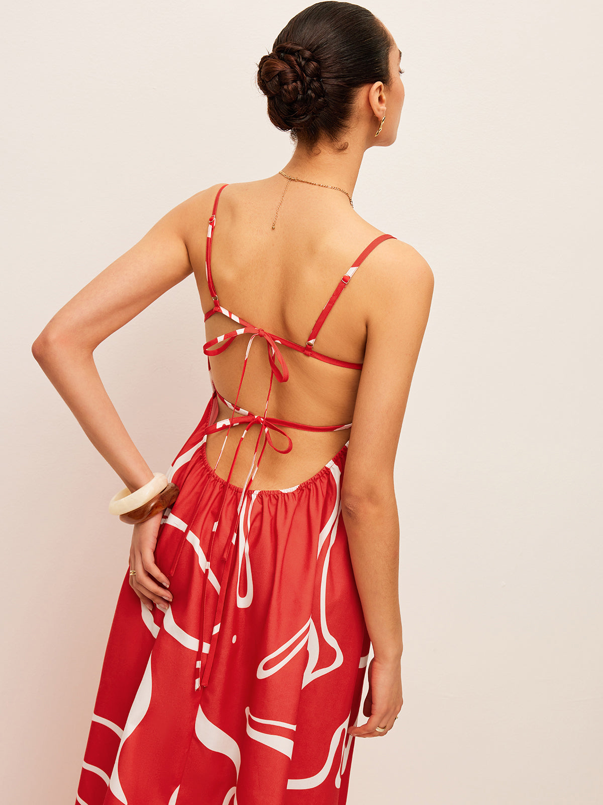 Printed Back Tie Detail Dress-Massicos