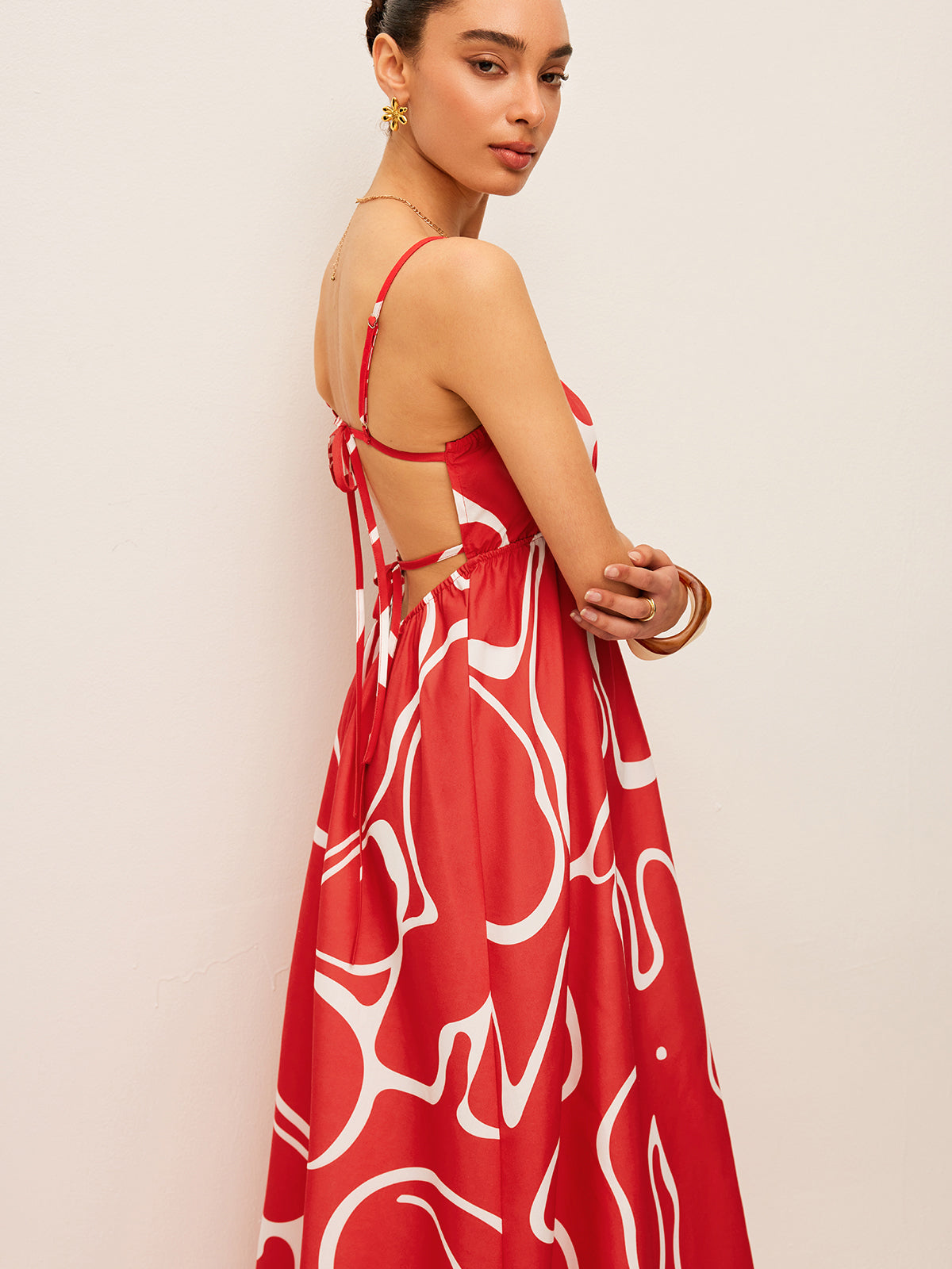 Printed Back Tie Detail Dress-Massicos