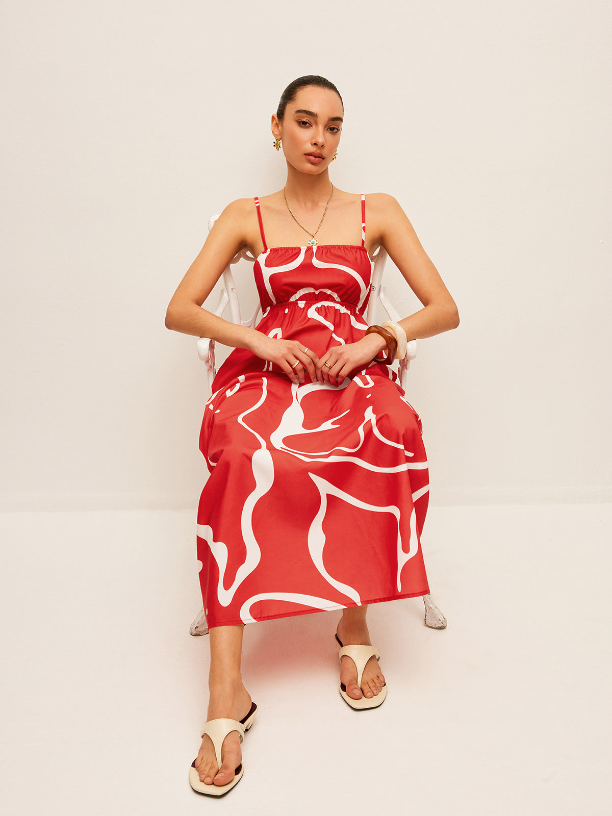 Printed Back Tie Detail Dress-Massicos