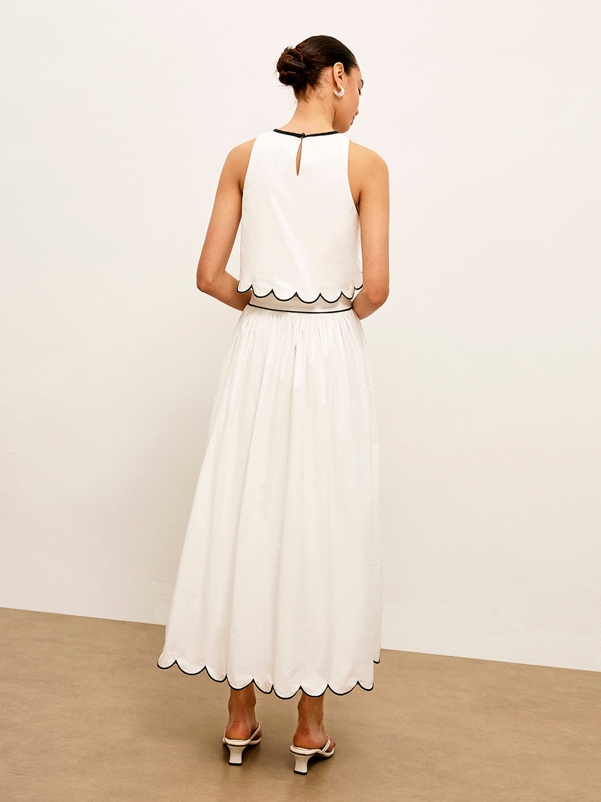 Scallop Trim Color Block Sleeveless Skirt Set-Massicos