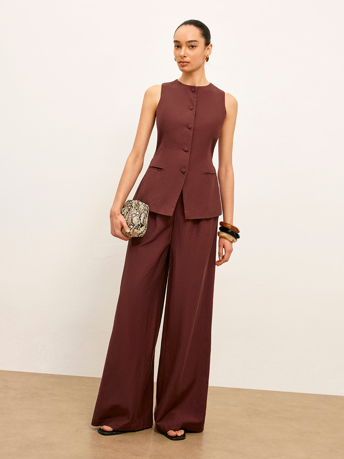 Mid-Waist Wide-Leg Pants With Pockets-Massicos