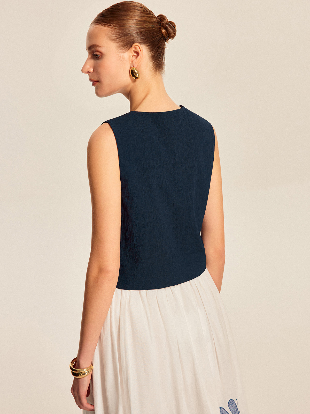 Tie Front Beaded Sleeveless Top-Massicos