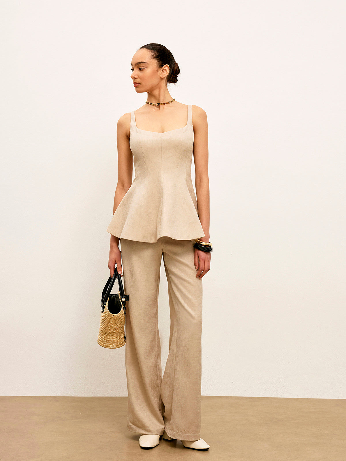 Back Zipper Peplum Flare Top-Massicos