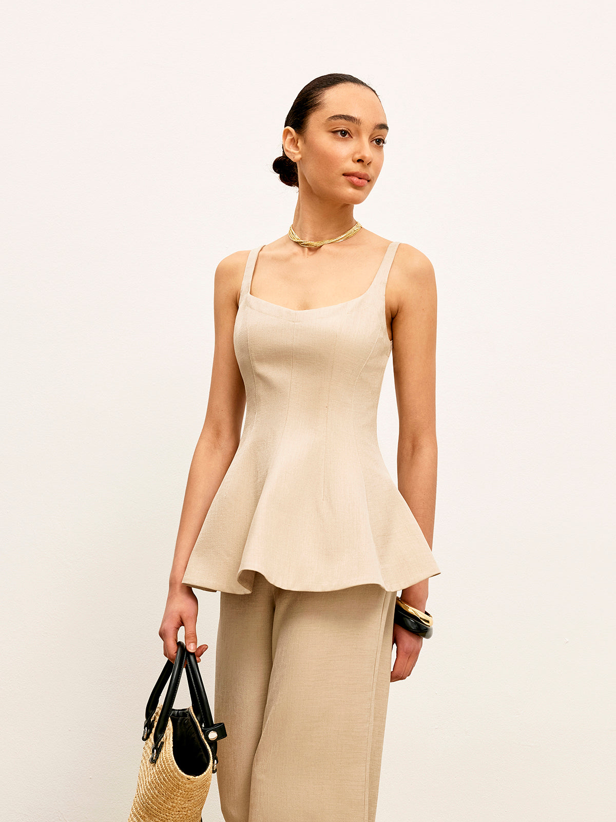 Back Zipper Peplum Flare Top-Massicos