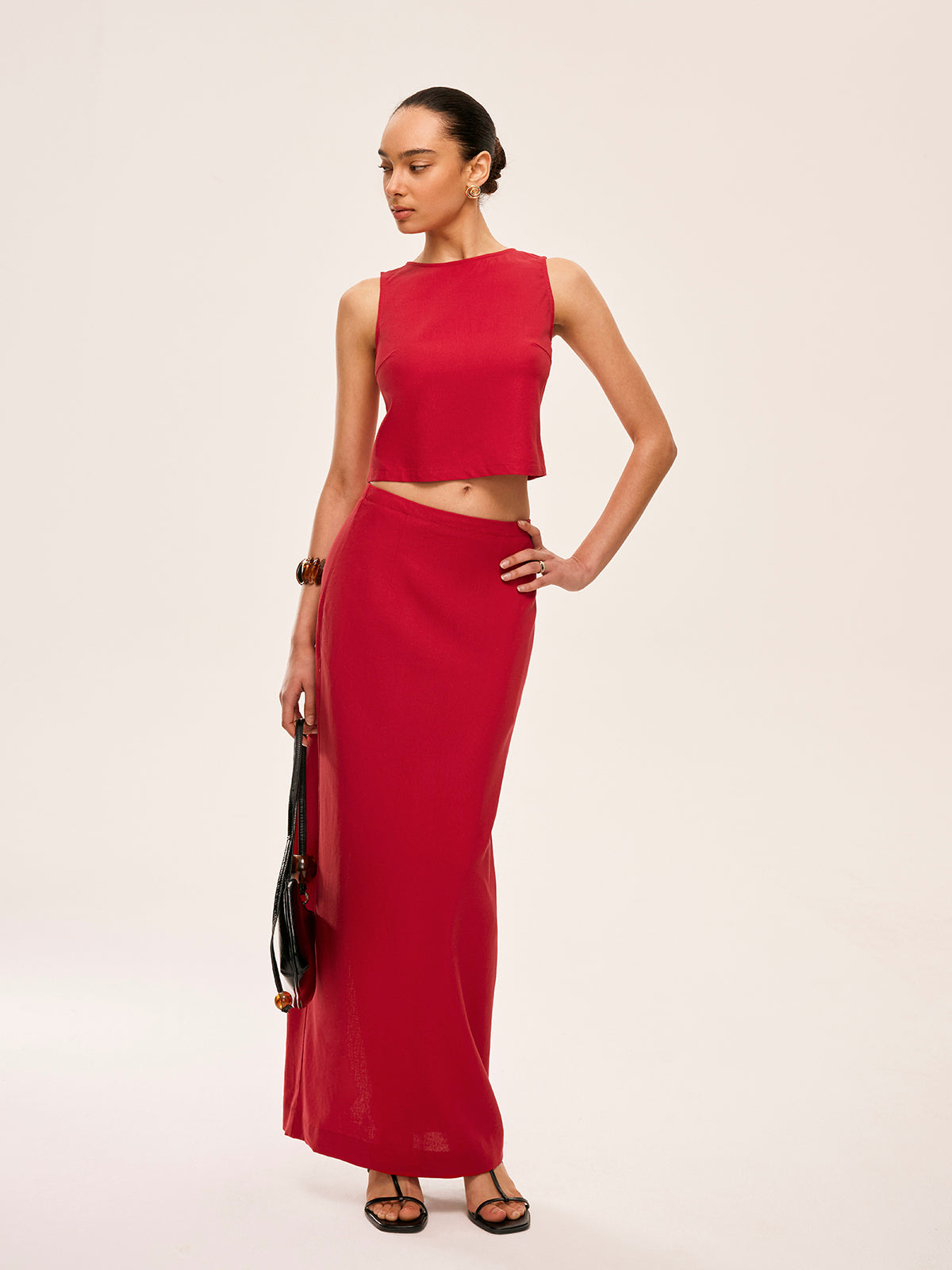 Cotton & Linen Tie-Back Skirt Set-Massicos