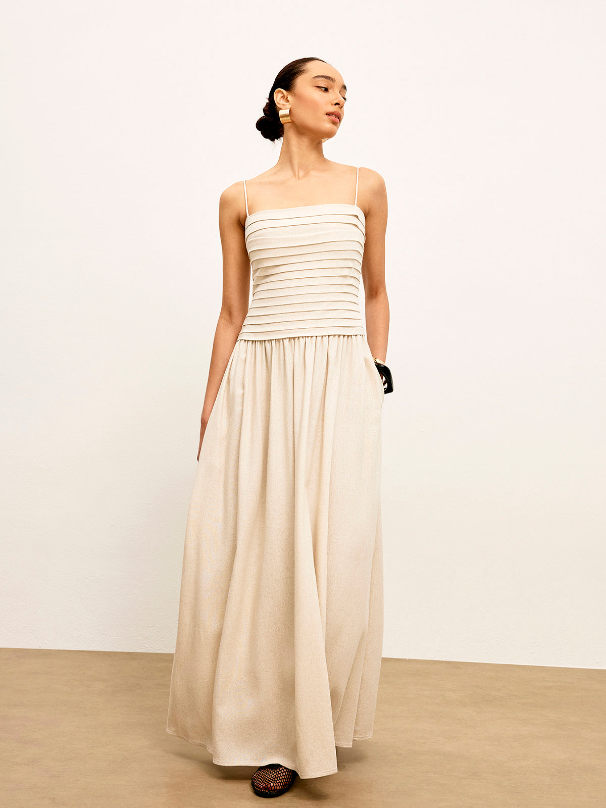 Ruched Tie-Back Cami Dress-Massicos