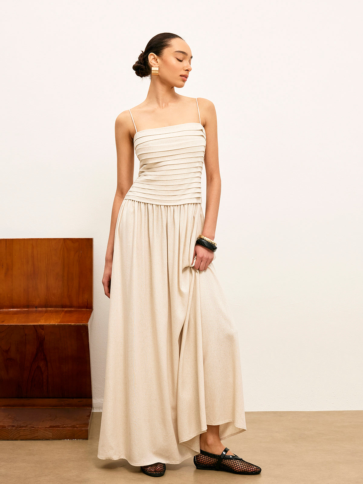 Ruched Tie-Back Cami Dress-Massicos