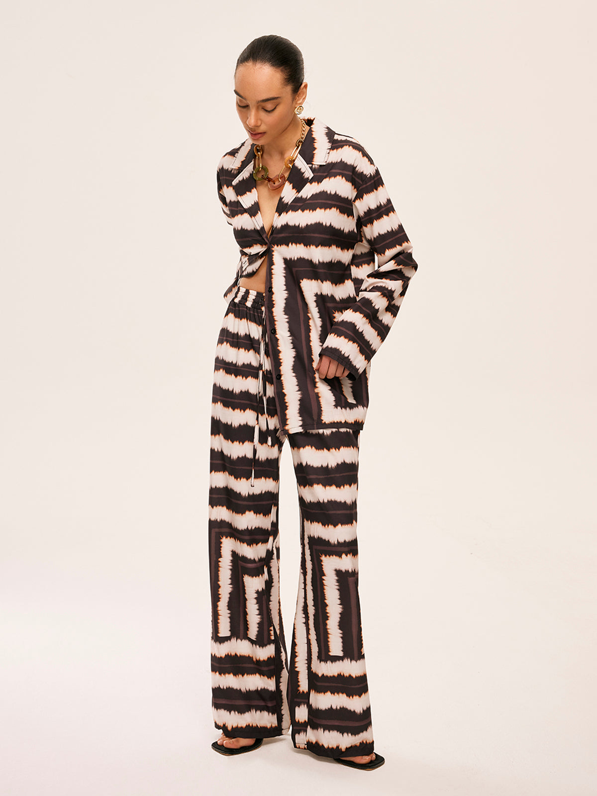 Geometric Color-Block Pants Set With Pockets-Massicos