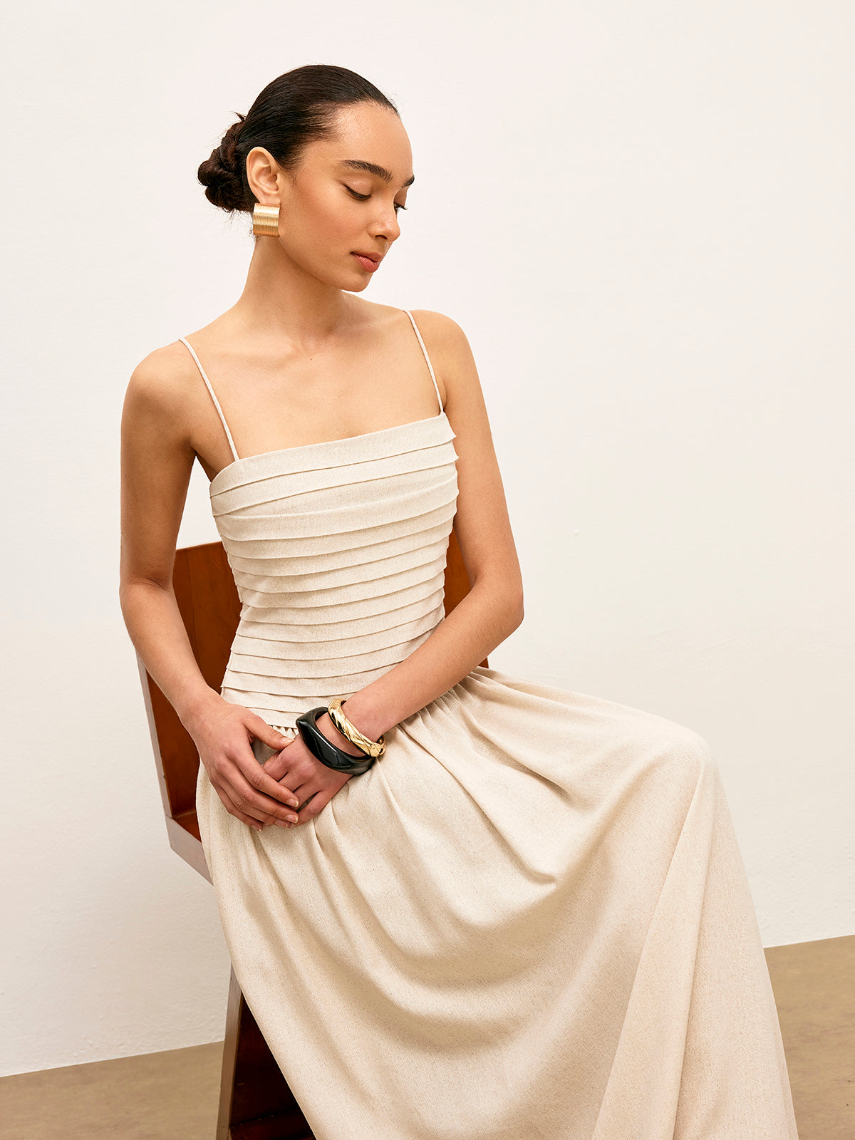 Ruched Tie-Back Cami Dress-Massicos