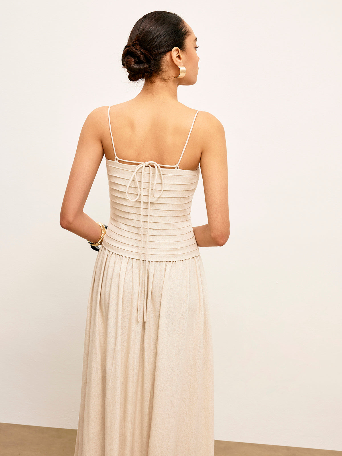 Ruched Tie-Back Cami Dress-Massicos