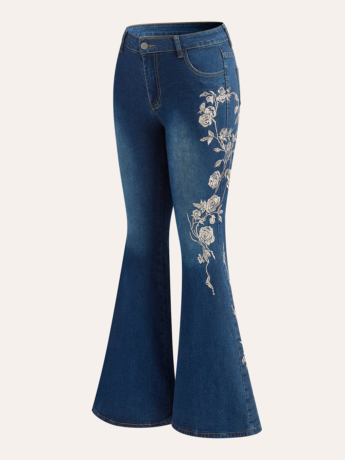 Mid-Waist Embroidered Flared Jeans-Massicos