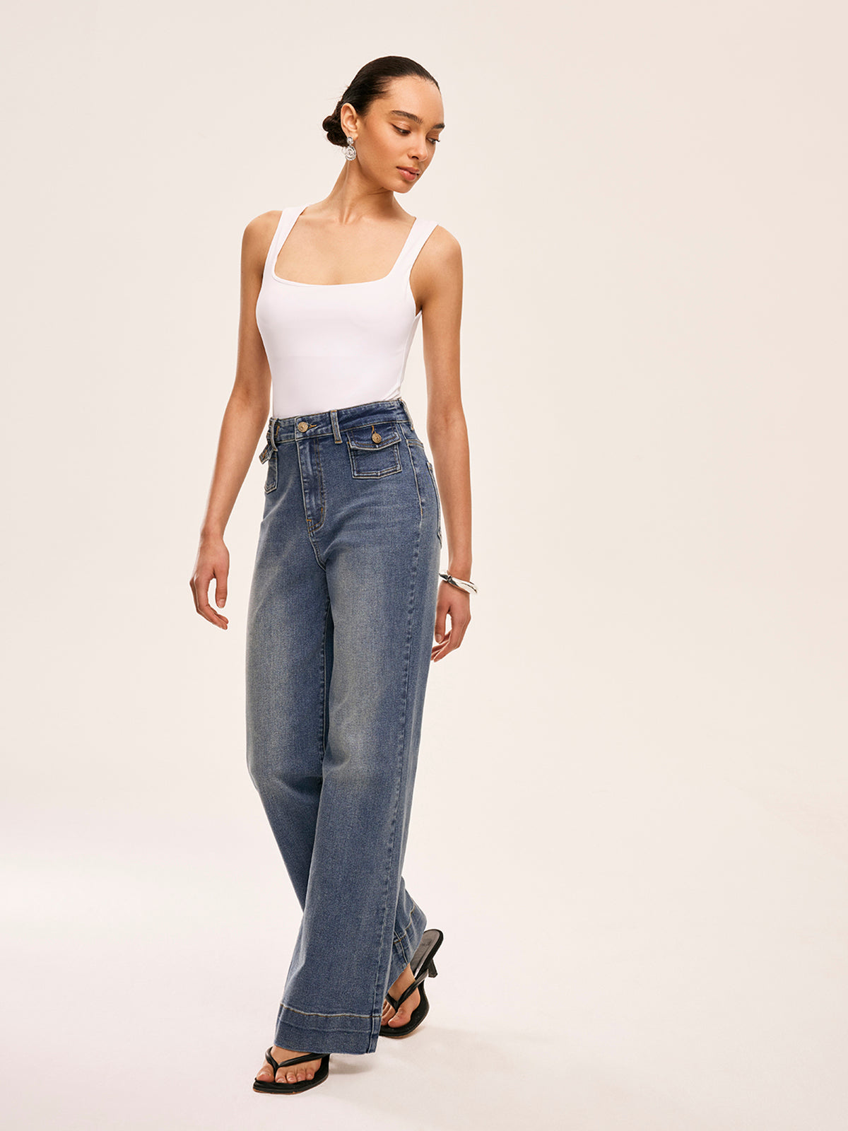 Mid-Waist Decor Pocket Pants-Massicos