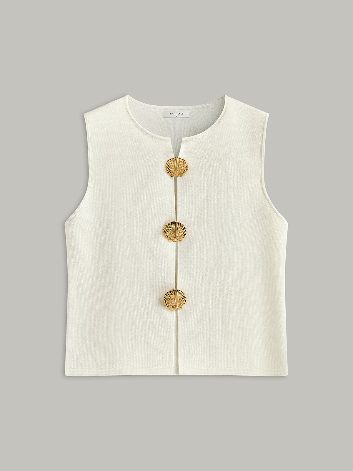 Shell Button Detail Sleeveless Top-Massicos
