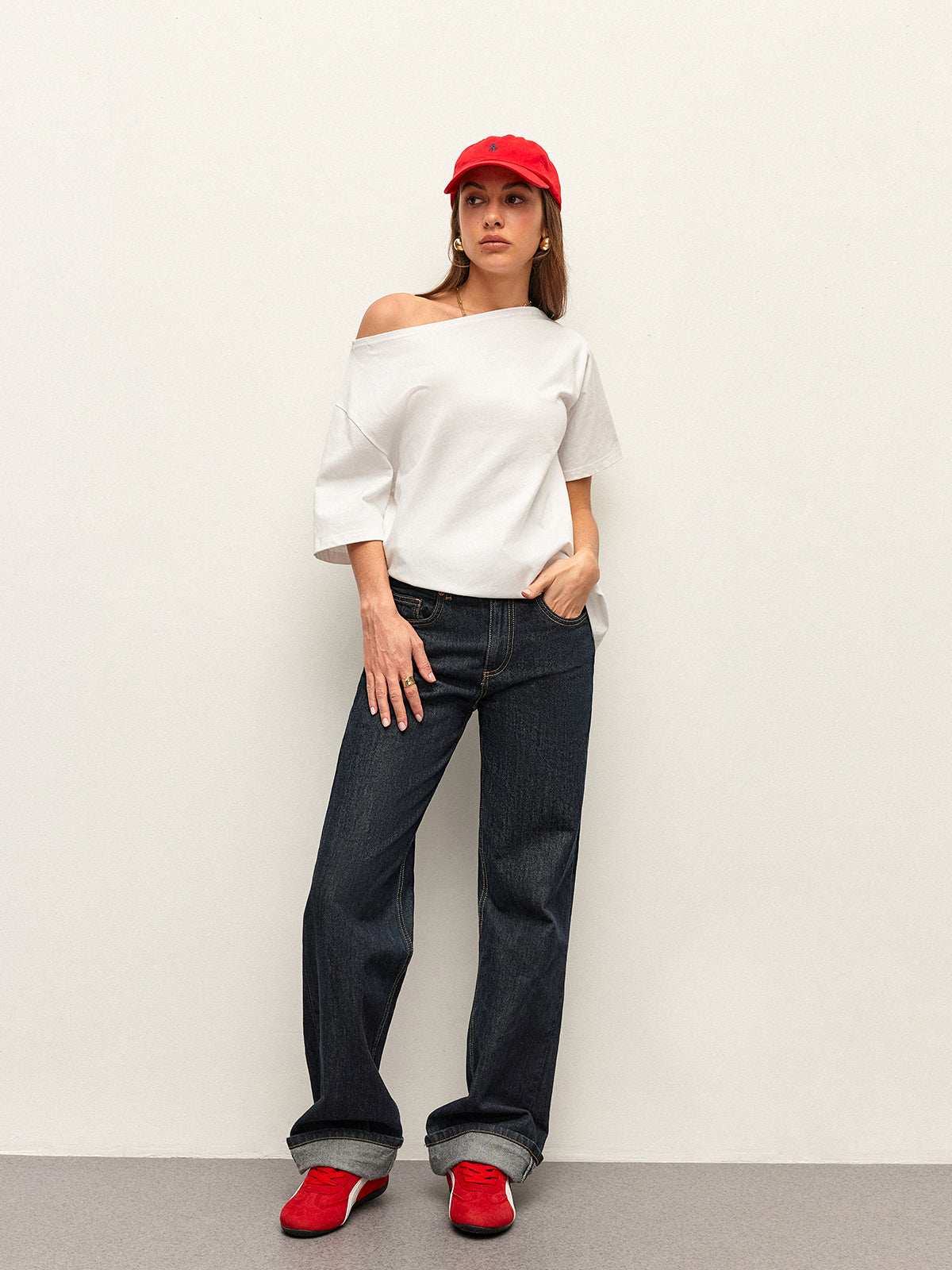 Cotton Off-Shoulder T-Shirt-Massicos
