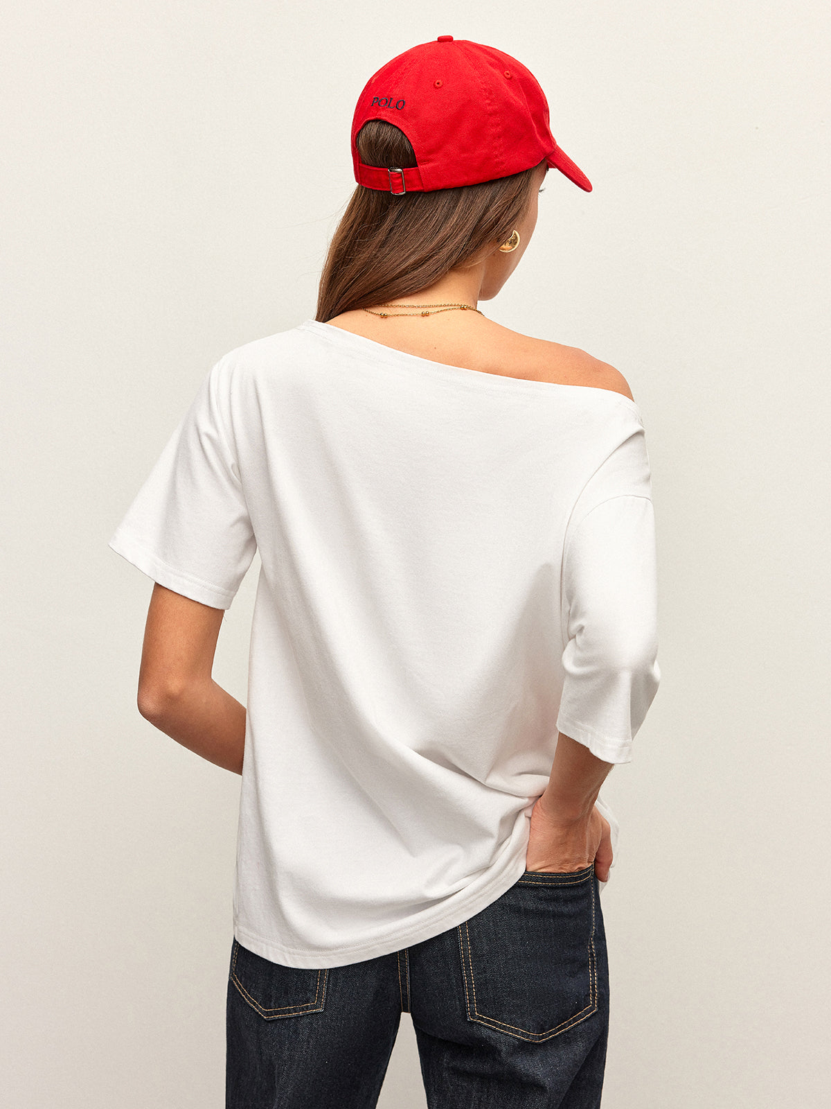 Cotton Off-Shoulder T-Shirt-Massicos