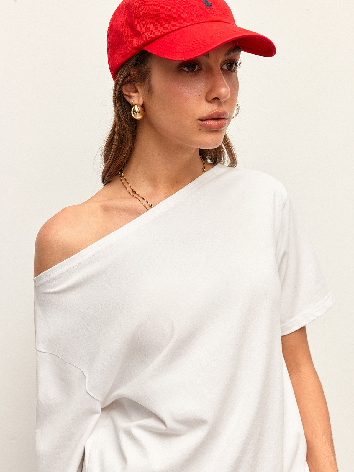 Cotton Off-Shoulder T-Shirt-Massicos