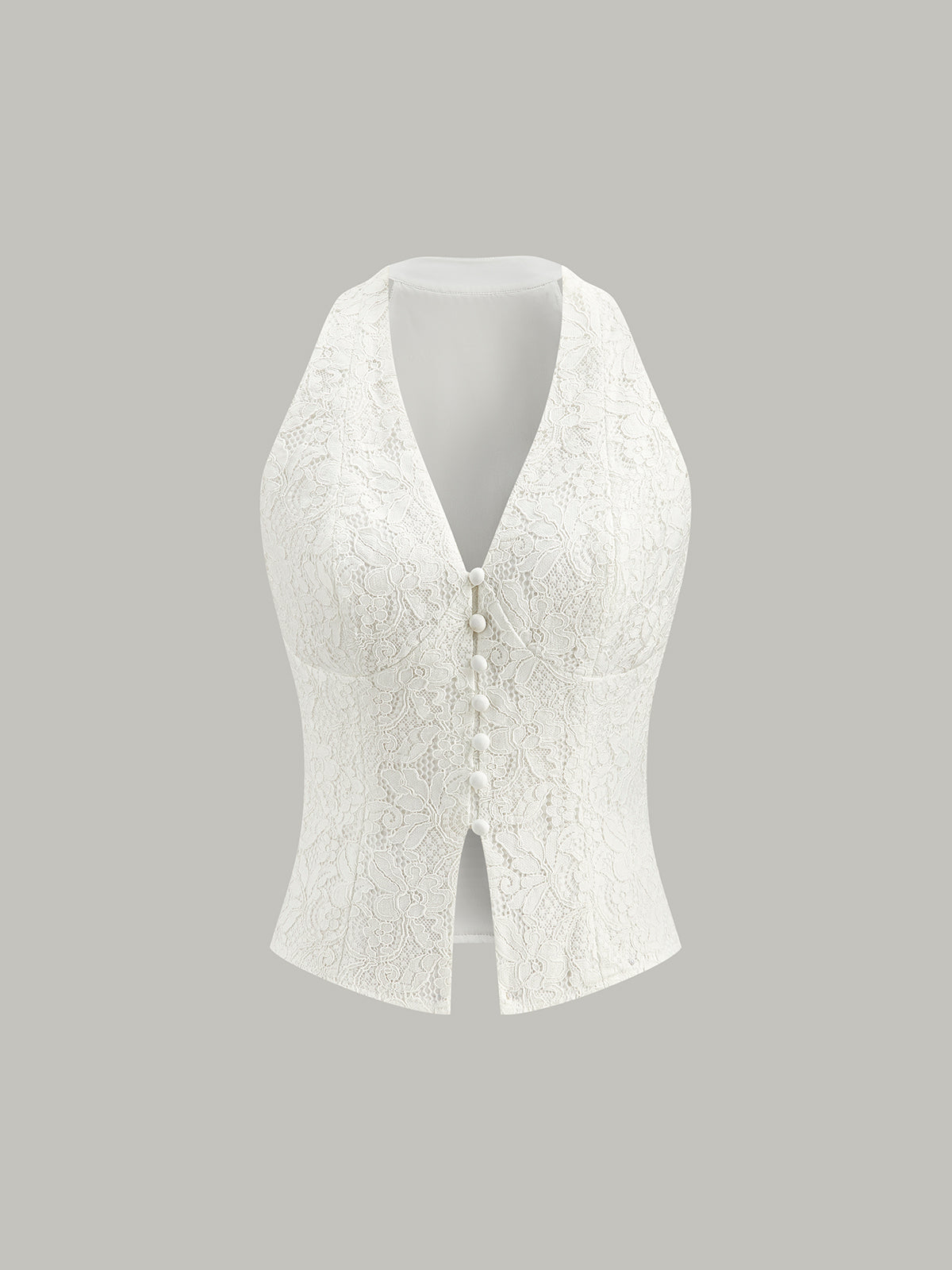 Lace Button Detail Halter Top-Massicos