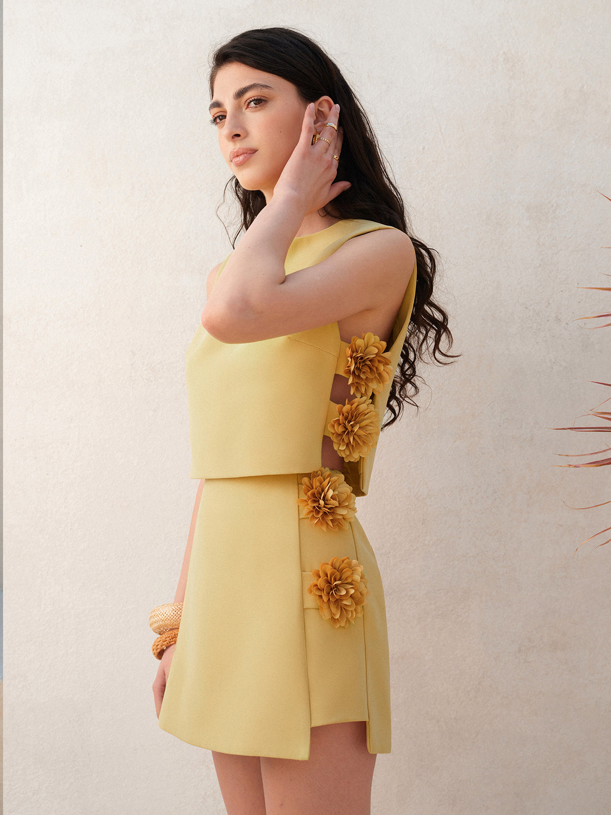 3D Floral Embellished Short Skirt Set-Massicos