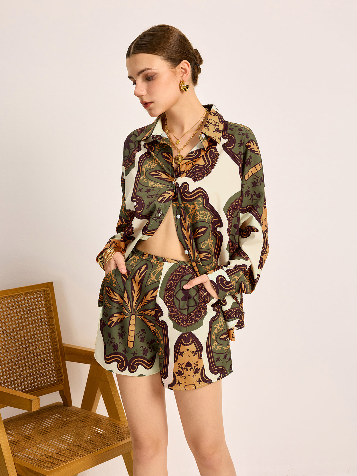 Printed Shirt Shorts Set-Massicos