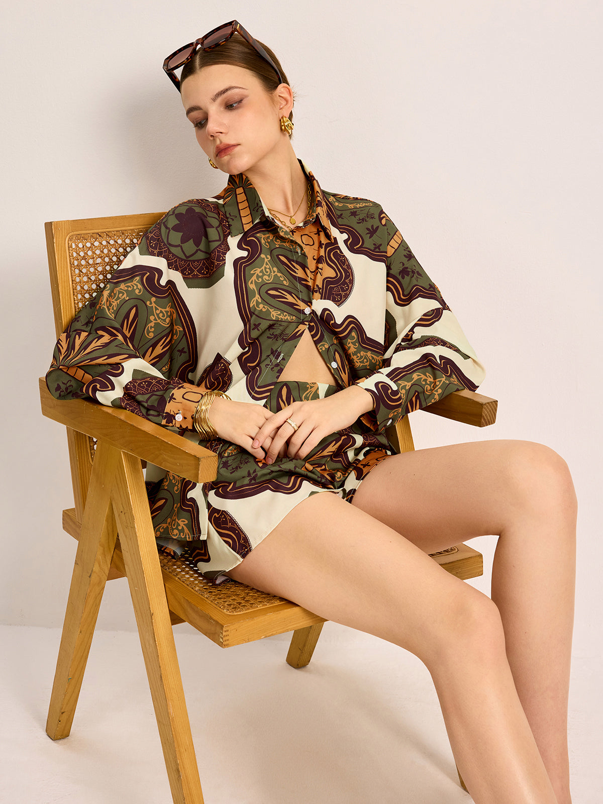 Printed Shirt Shorts Set-Massicos