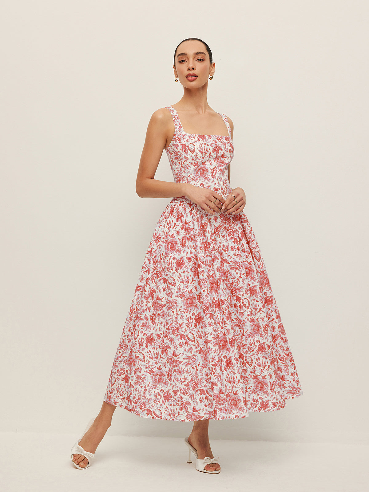 Square-Neck Printed Dress With Pockets-Massicos