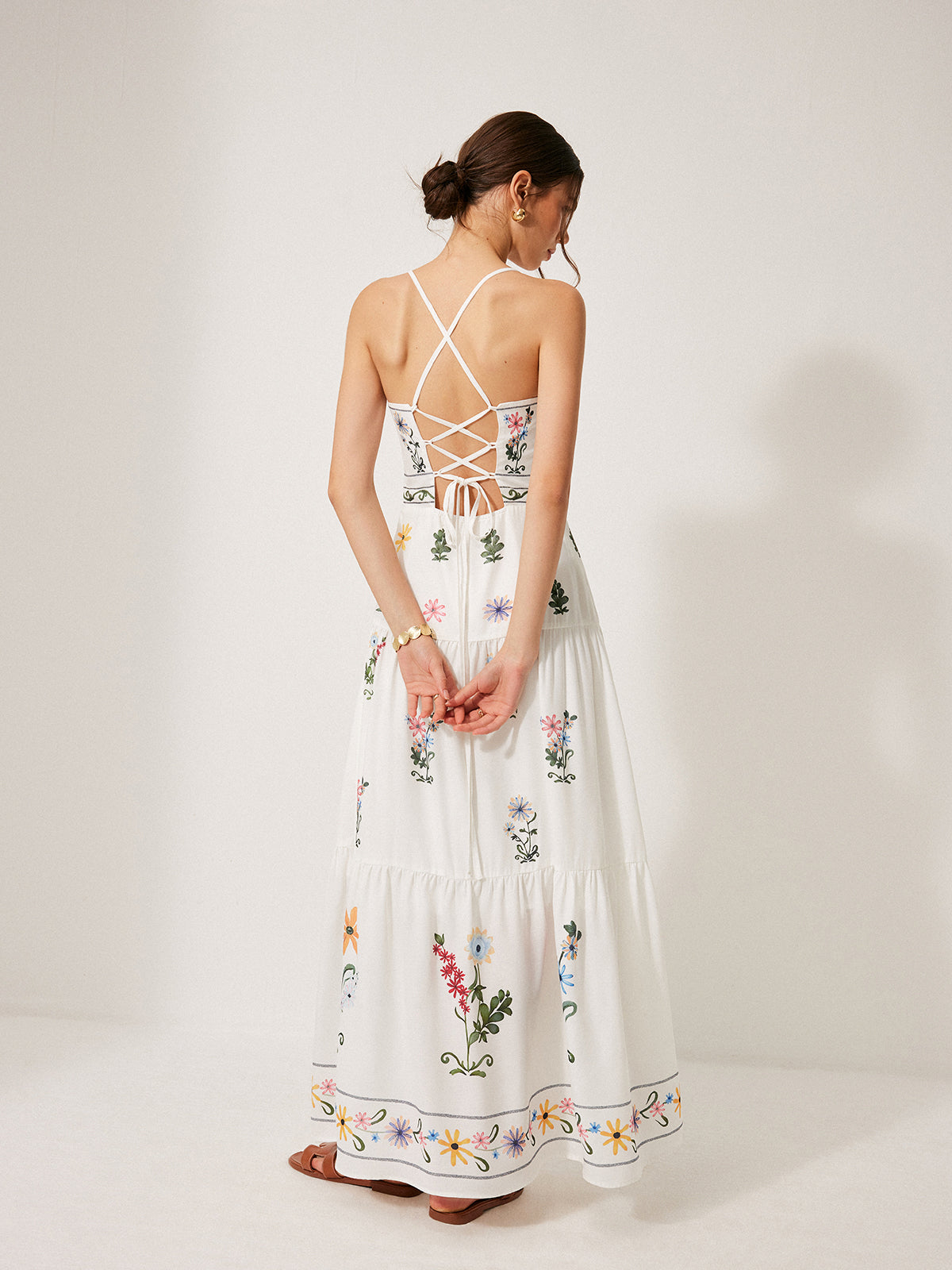 Boho Lace-Up Back Cami Dress-Massicos
