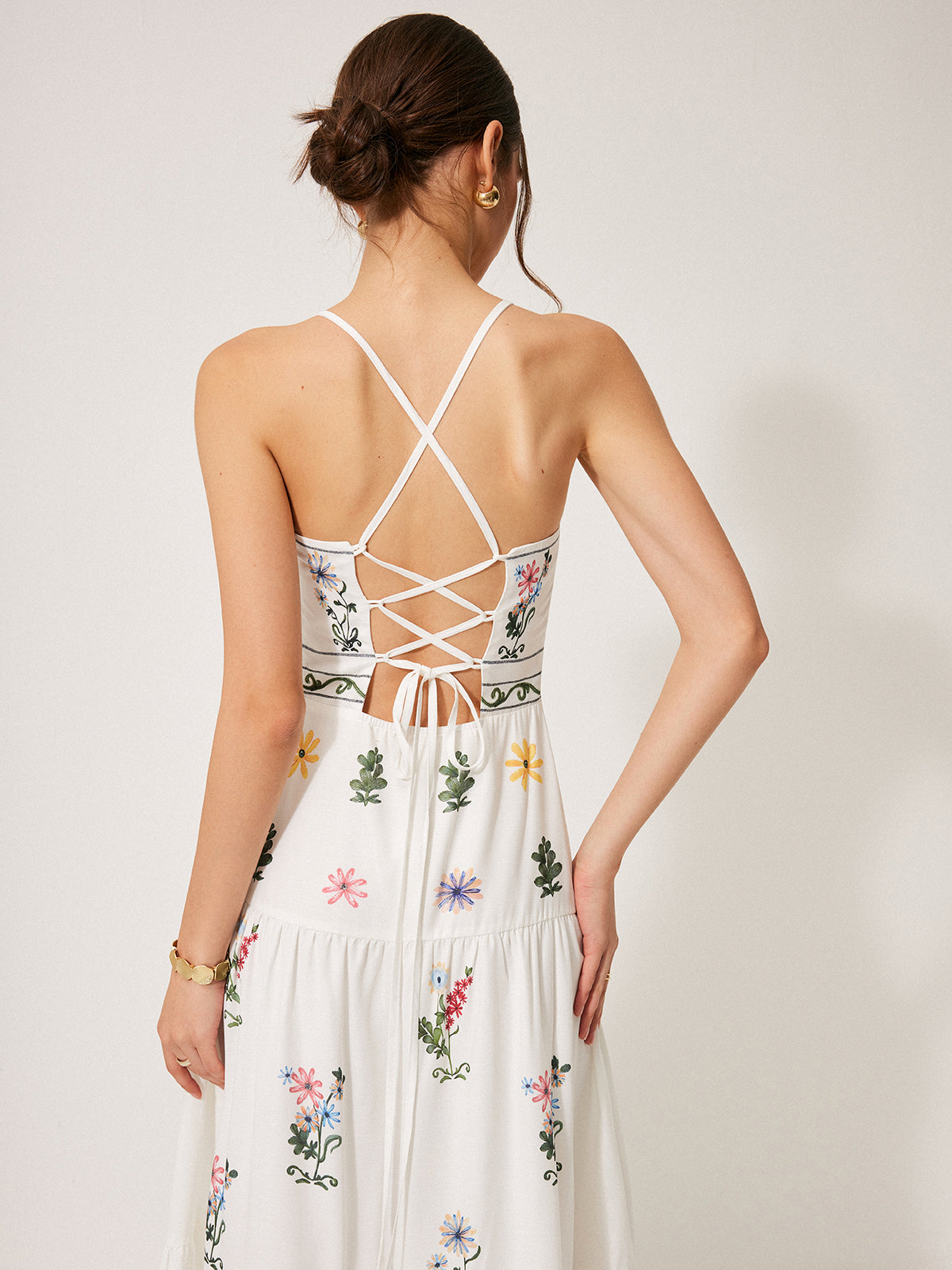 Boho Lace-Up Back Cami Dress-Massicos