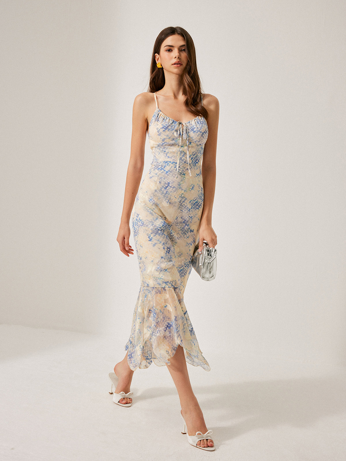 Chiffon Tie-Front Flared Hem Dress-Massicos
