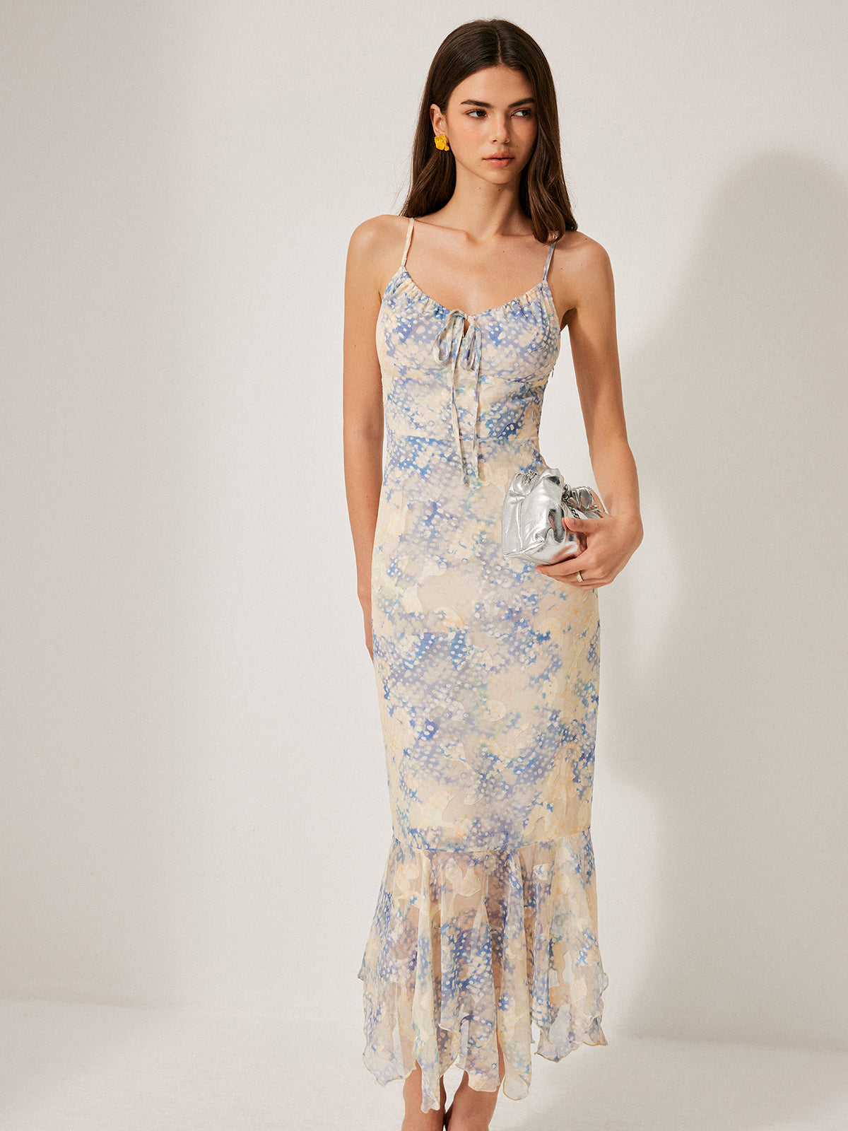 Chiffon Tie-Front Flared Hem Dress-Massicos