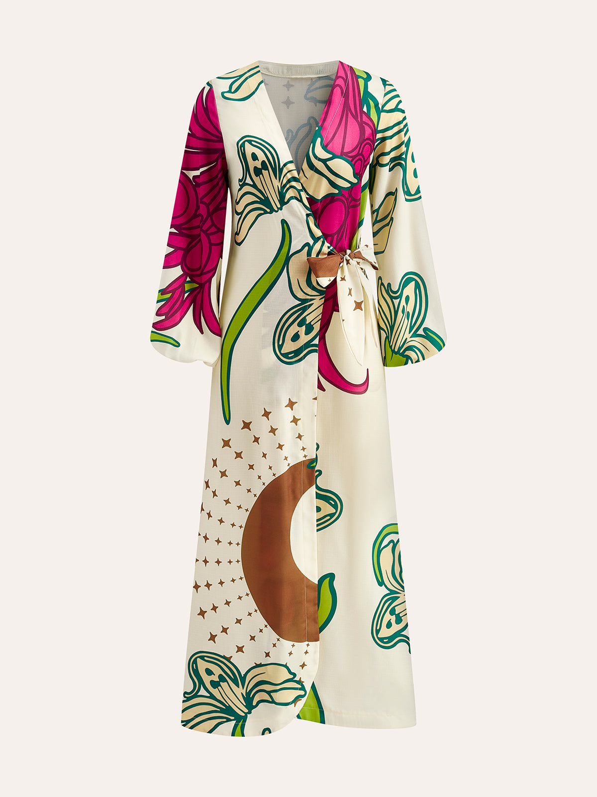 Floral Wrap Dress With Tie Waist-Massicos