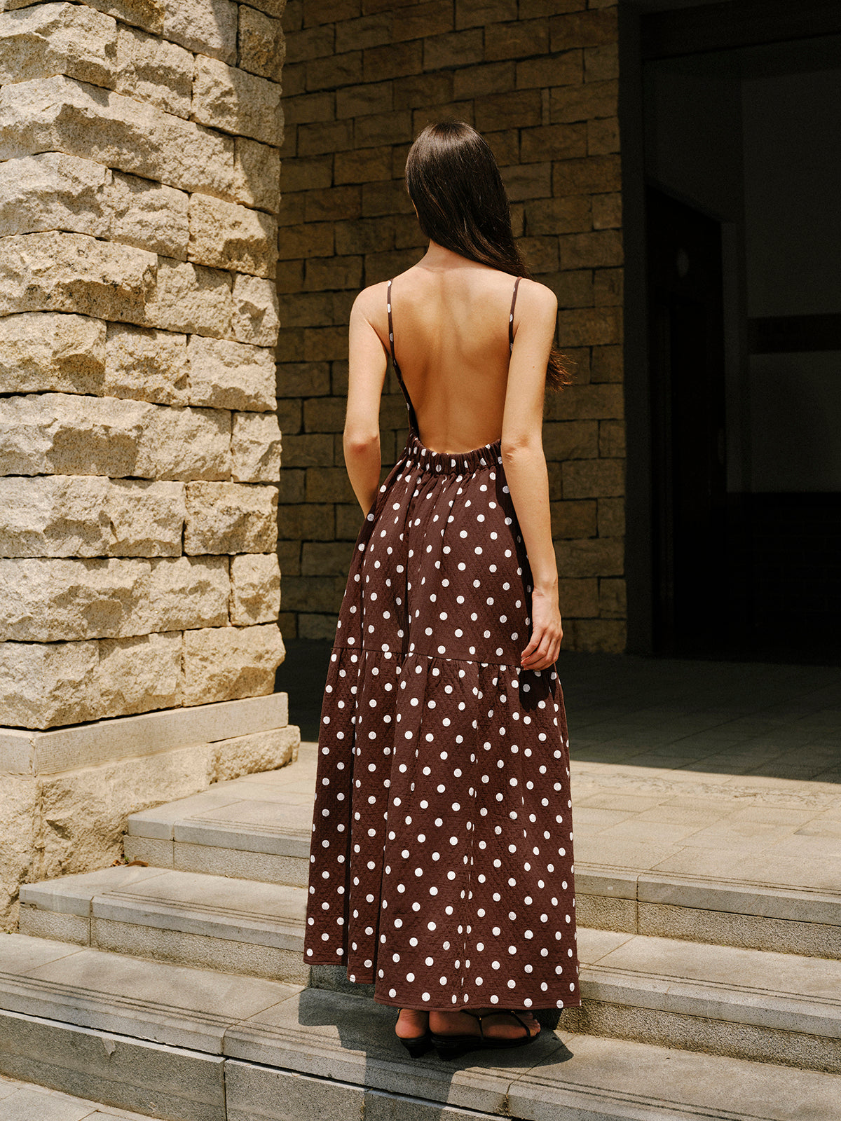 Cotton Backless Polka Dot Dress-Massicos
