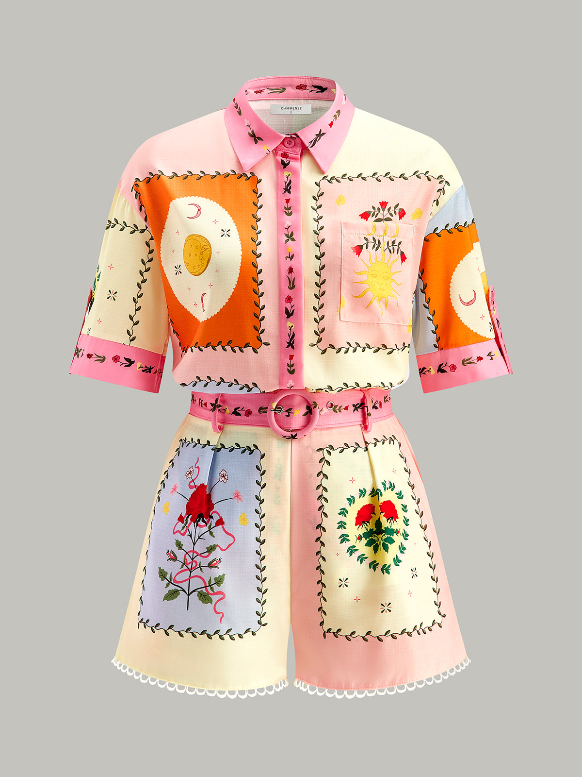 Belted Floral Print Shorts Set-Massicos