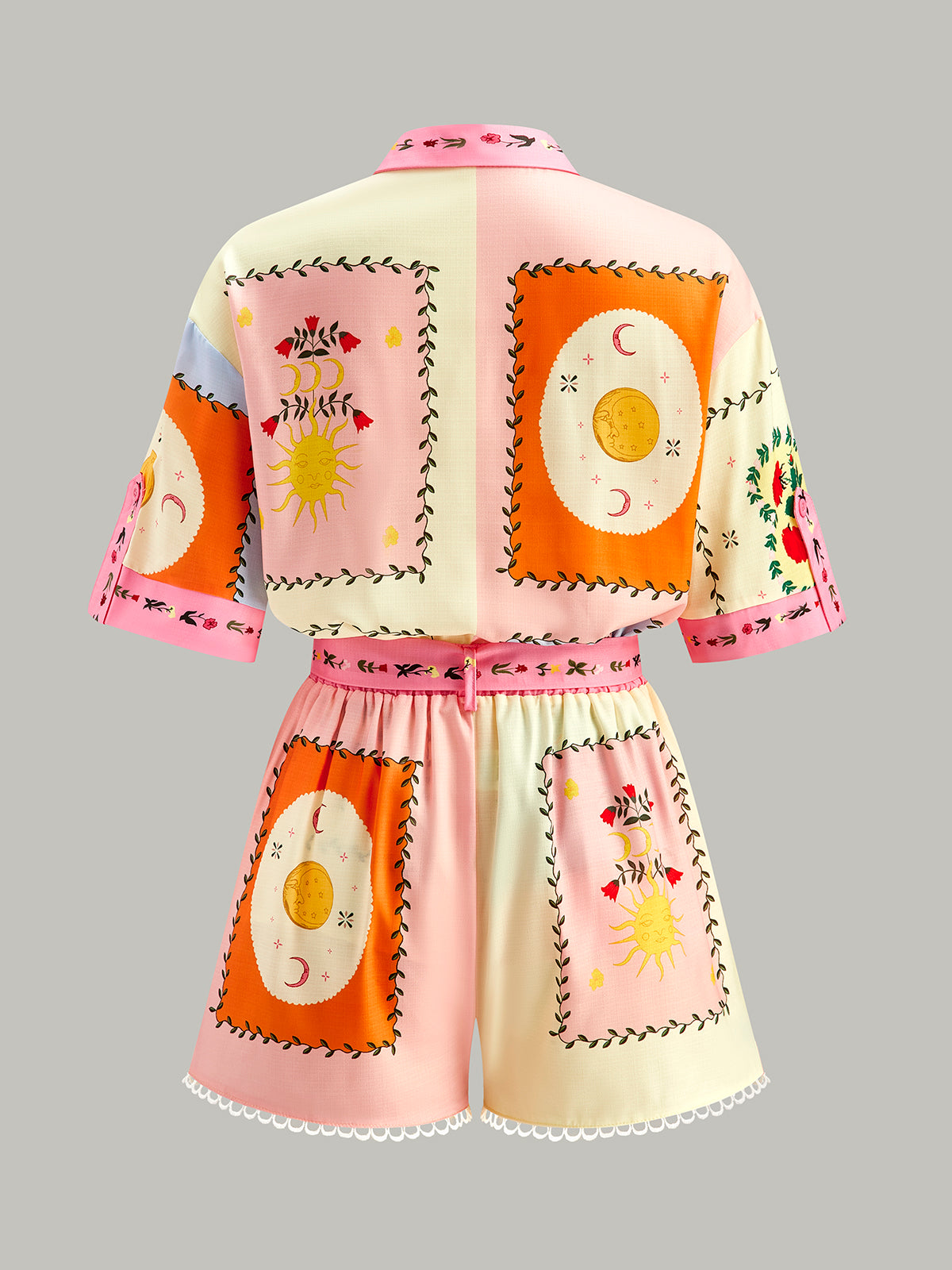 Belted Floral Print Shorts Set-Massicos