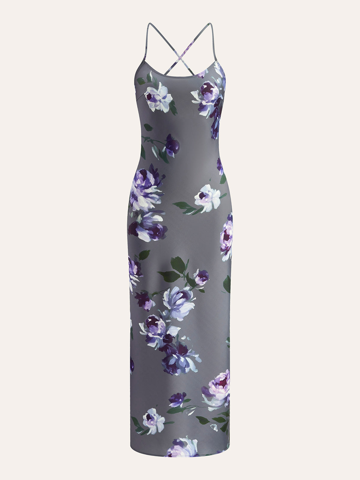 Satin Floral Print Side-Slit Dress-Massicos