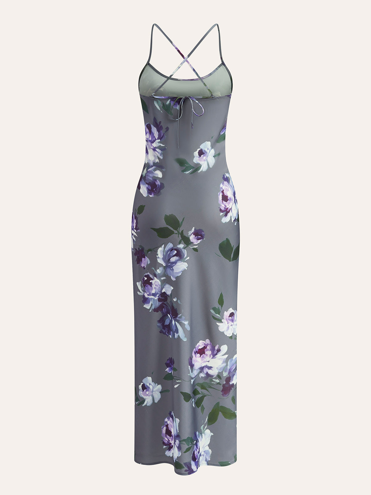 Satin Floral Print Side-Slit Dress-Massicos