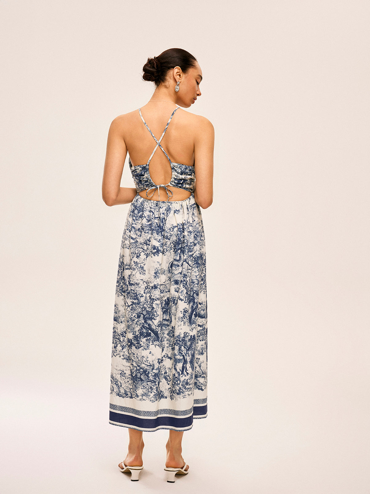 Printed Contrast Trim Knotted Spilt Dress-Massicos