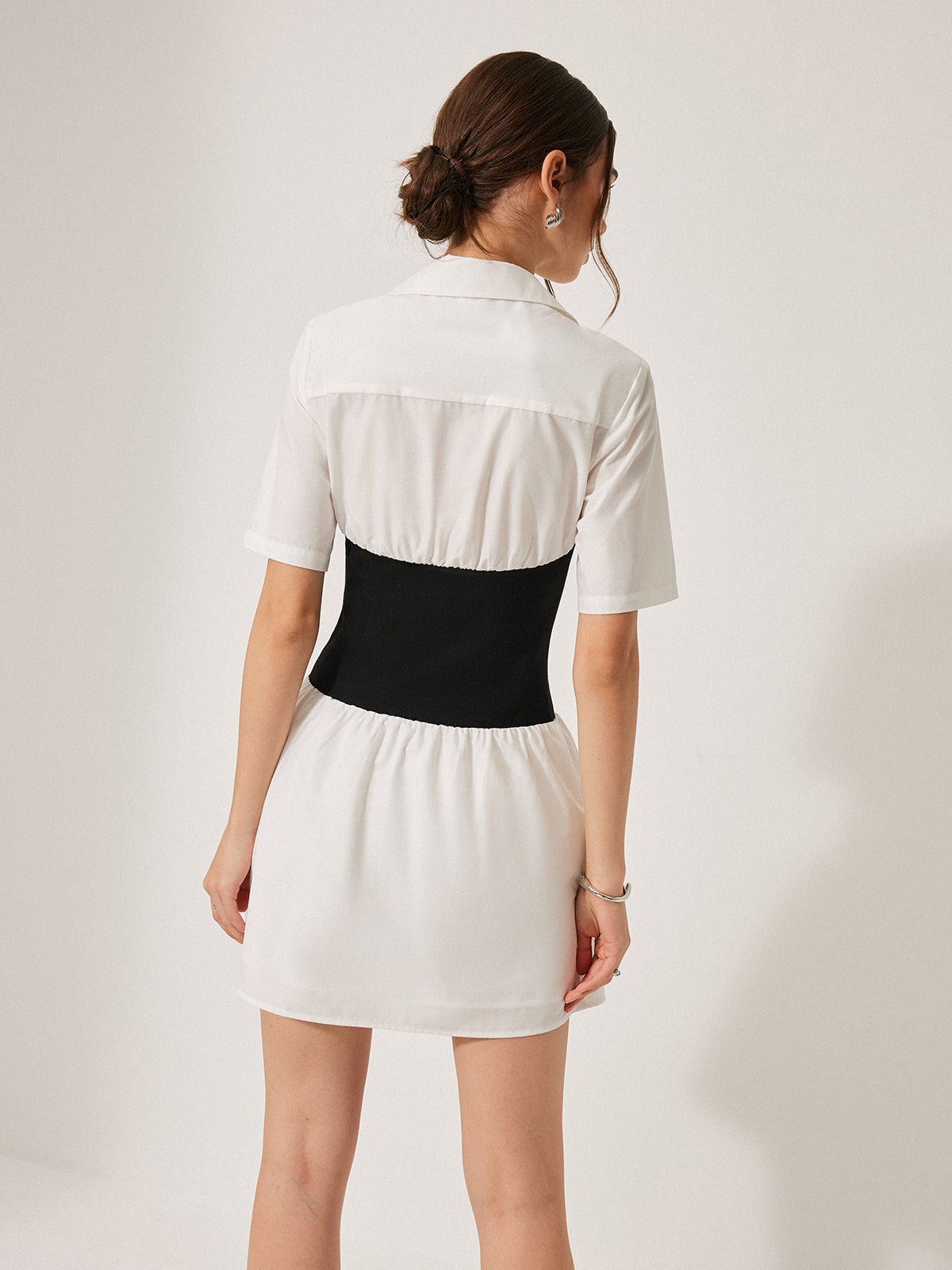 2 in 1 Panel Decor Button Lapel Shirt Dress-Massicos