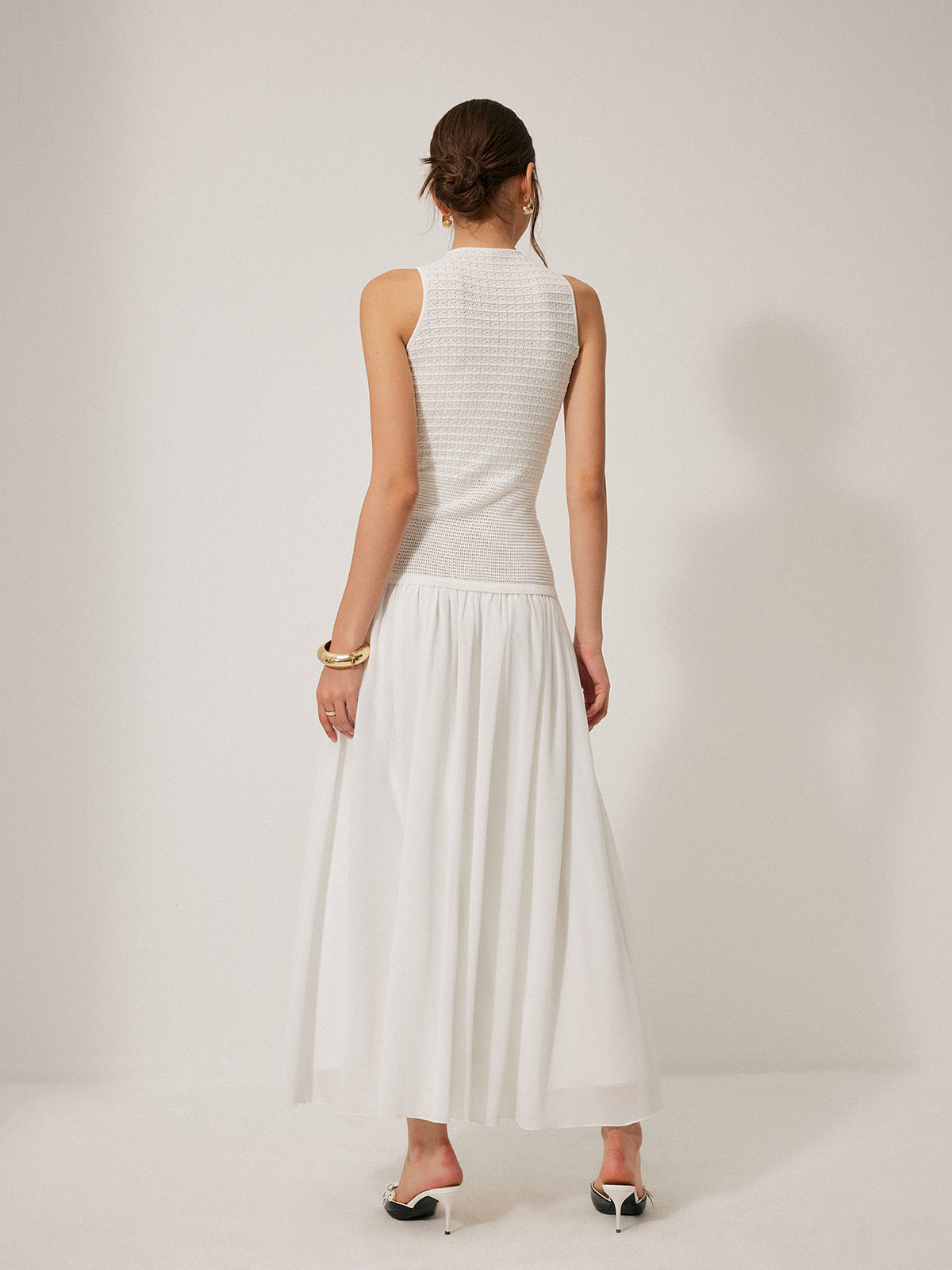 Semi-Sheer Knit Sleeveless Dress-Massicos