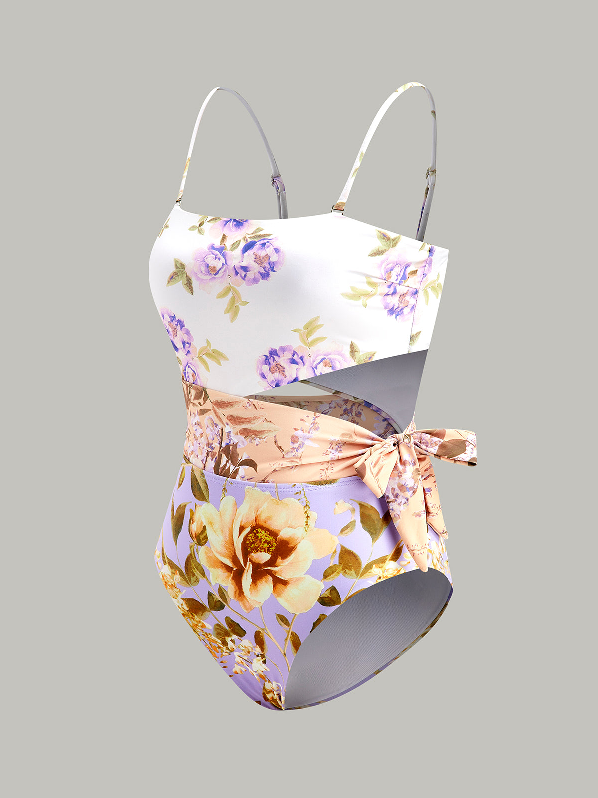 Print Cut-Out Bow Spaghetti Strap One-Piece Swimsuit-Massicos