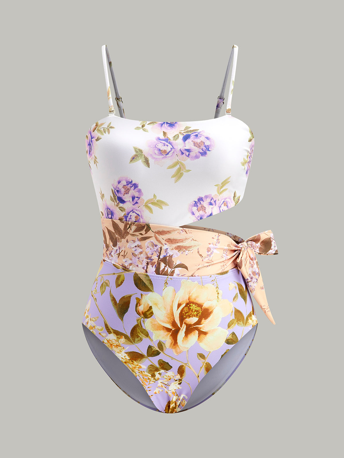 Print Cut-Out Bow Spaghetti Strap One-Piece Swimsuit-Massicos