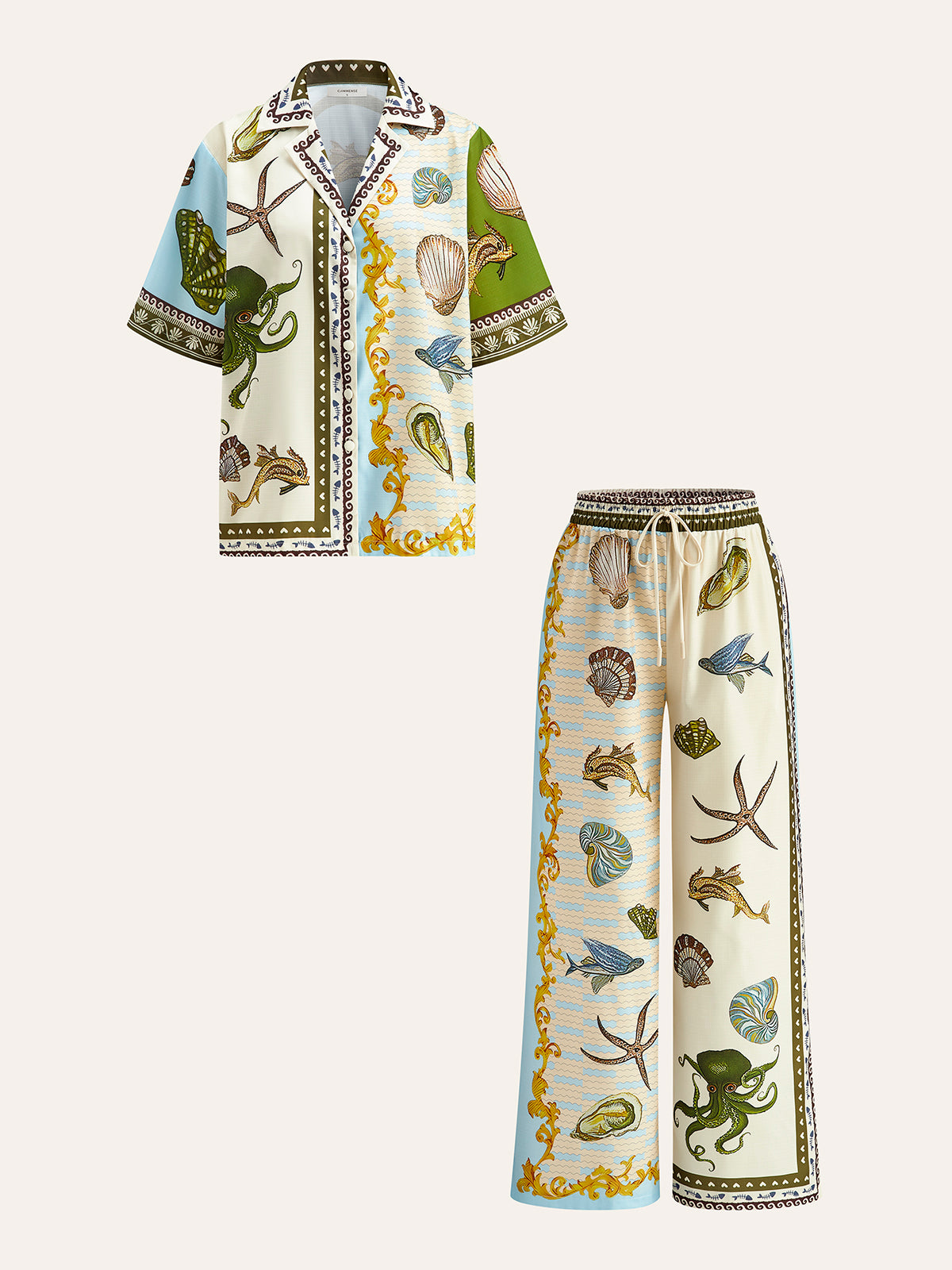 Printed Shirt With Drawstring Pants Set-Massicos