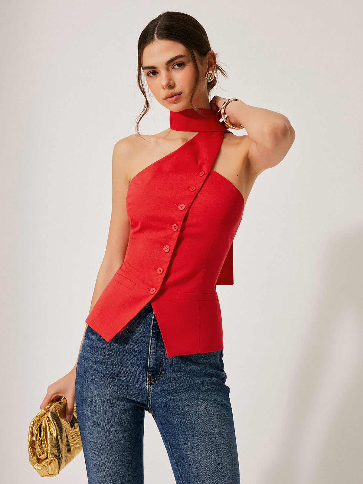 Cotton & Linen Halter Top With Decor Pockets-Massicos