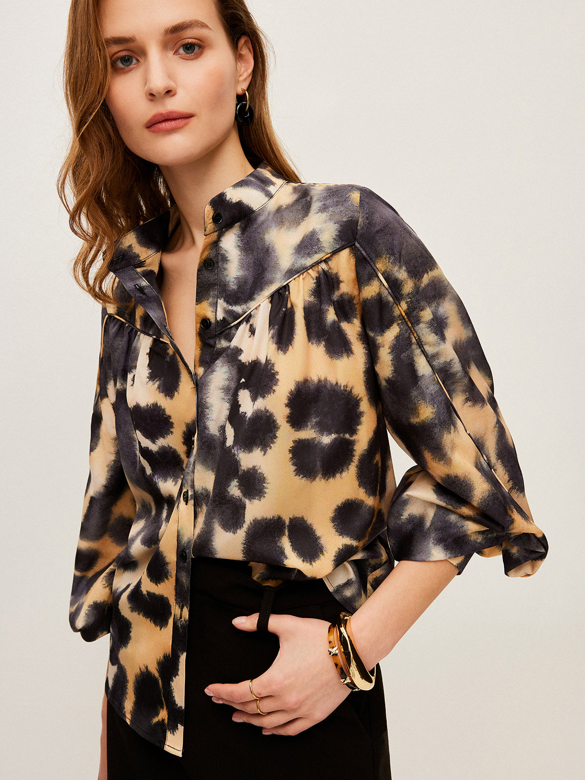 Leopard Print Button-Up Shirt-Massicos