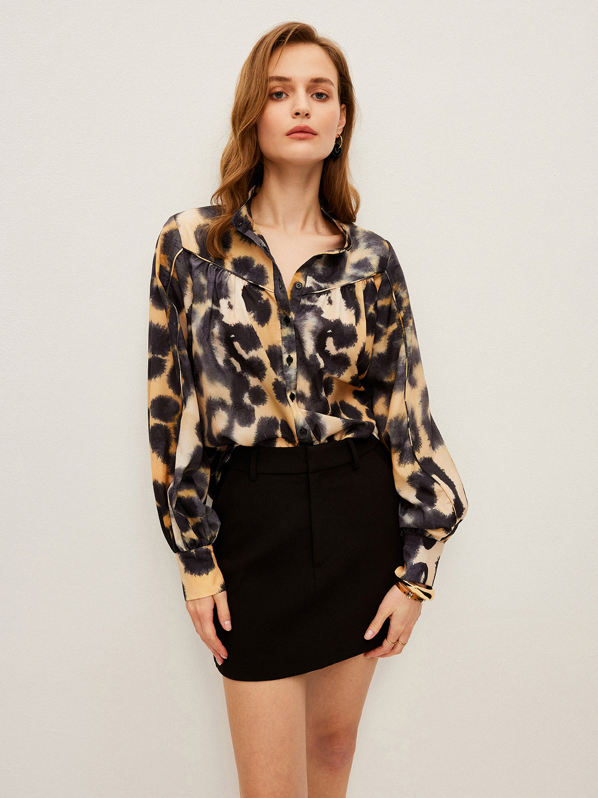 Leopard Print Button-Up Shirt-Massicos