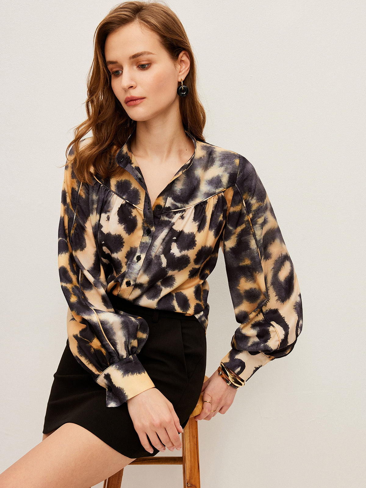 Leopard Print Button-Up Shirt-Massicos
