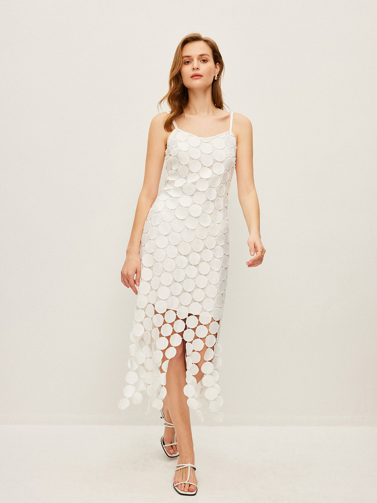 Laser Cut Multi Circle Double Layer Cami Dress-Massicos