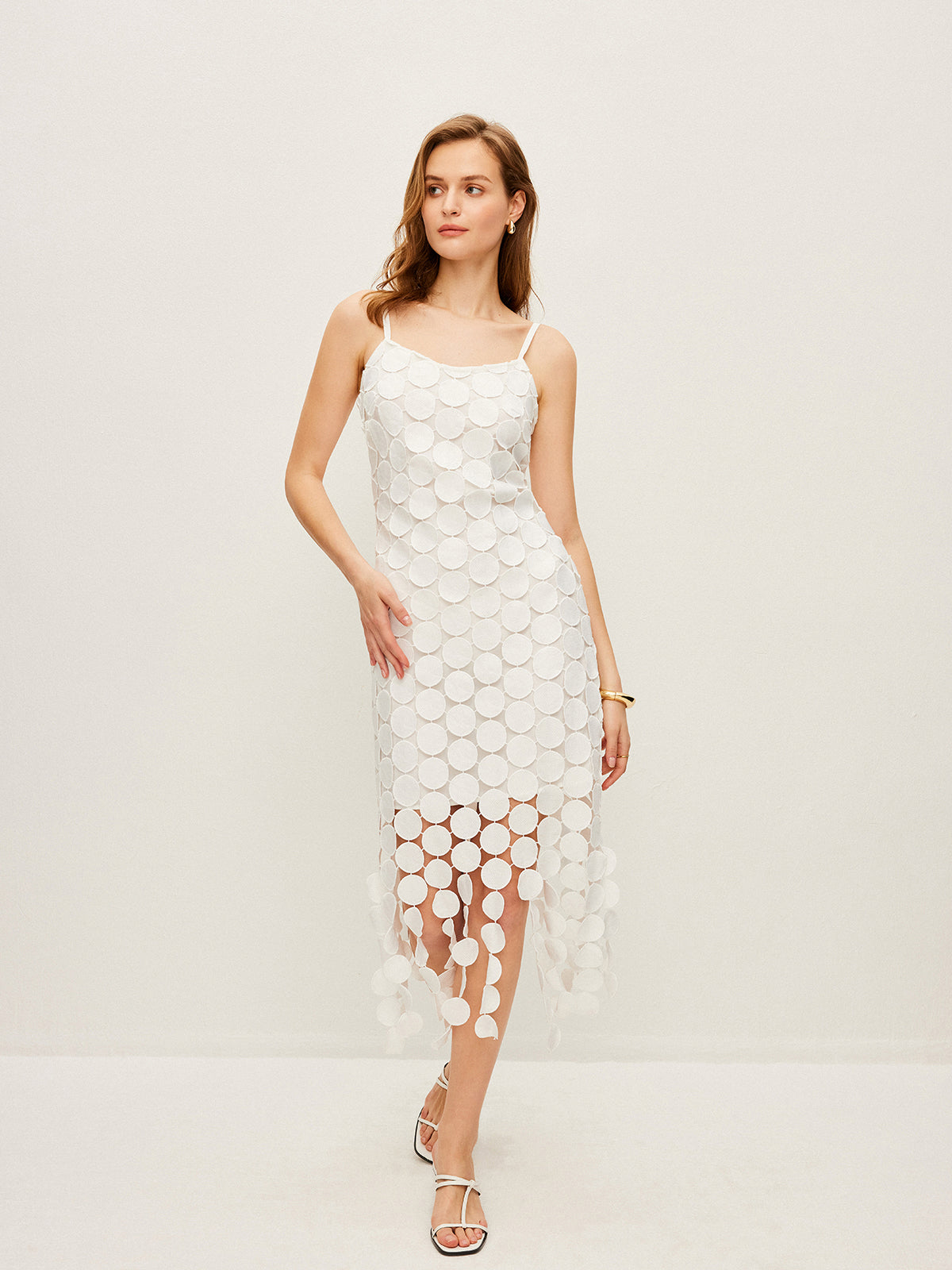 Laser Cut Multi Circle Double Layer Cami Dress-Massicos