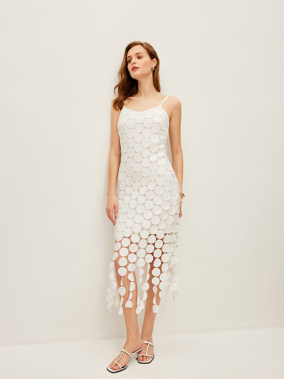 Laser Cut Multi Circle Double Layer Cami Dress-Massicos